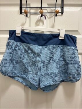 Asics Blue Patterned Athletic Shorts with Navy Waistband